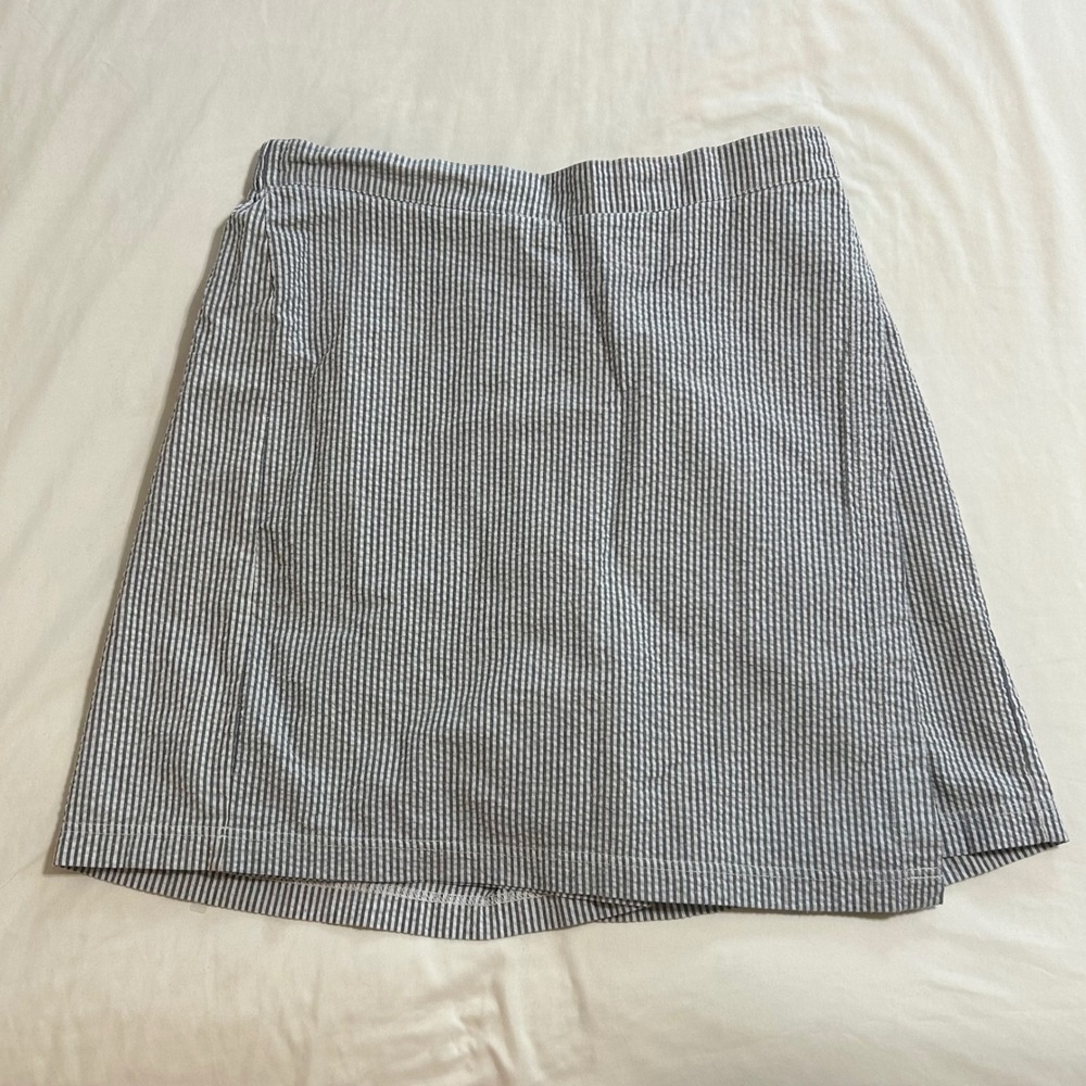 West Palm Blue White Seersucker Skort Womens XL Striped Shorts Skirt RN 62078